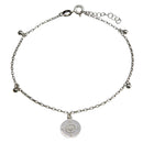 Rhodium Plated 925 Sterling Silver Compass Disc with Dangling Beads Anklet - SOA00024 | Silver Palace Inc.