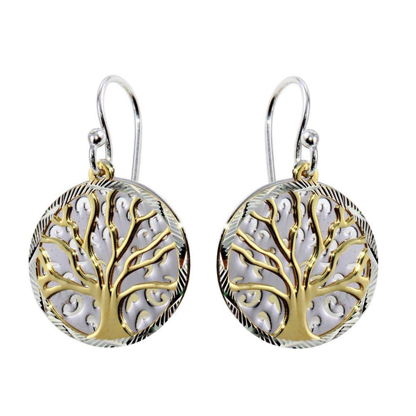 Silver 925 Two-Toned Flat Tree Earrings - SOE00003 | Silver Palace Inc.