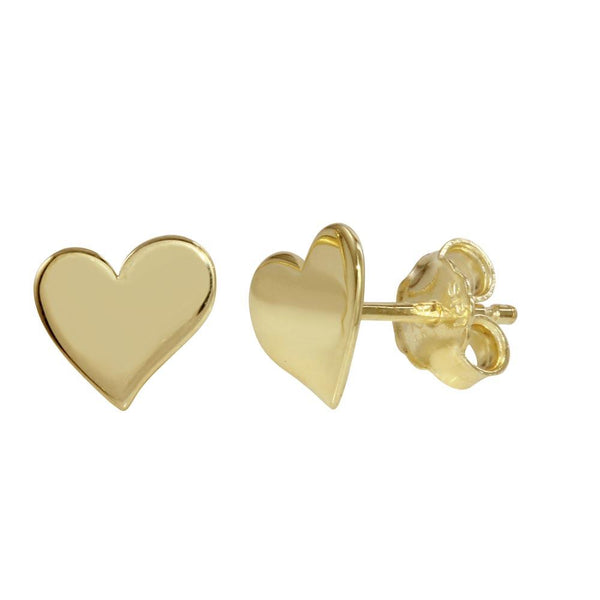 Silver 925 Gold Plated Flat Heart Stud Earrings - SOE00013 | Silver Palace Inc.