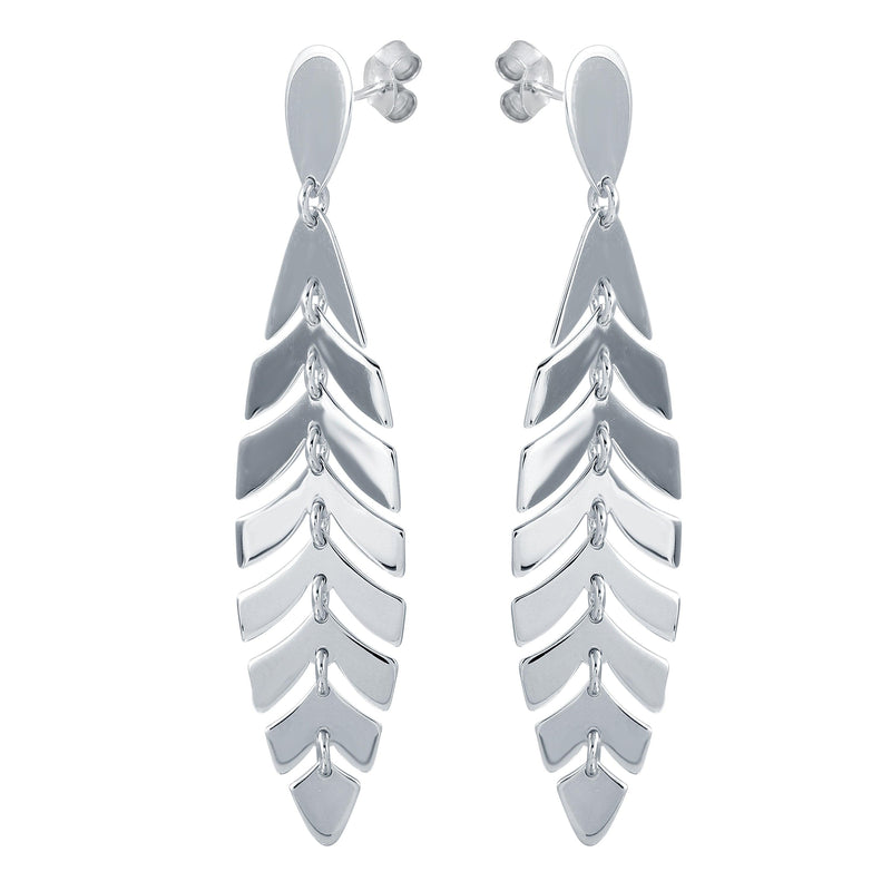 Silver 925 Rhodium Dangling Flexible Leaves Earrings - SOE00028 | Silver Palace Inc.