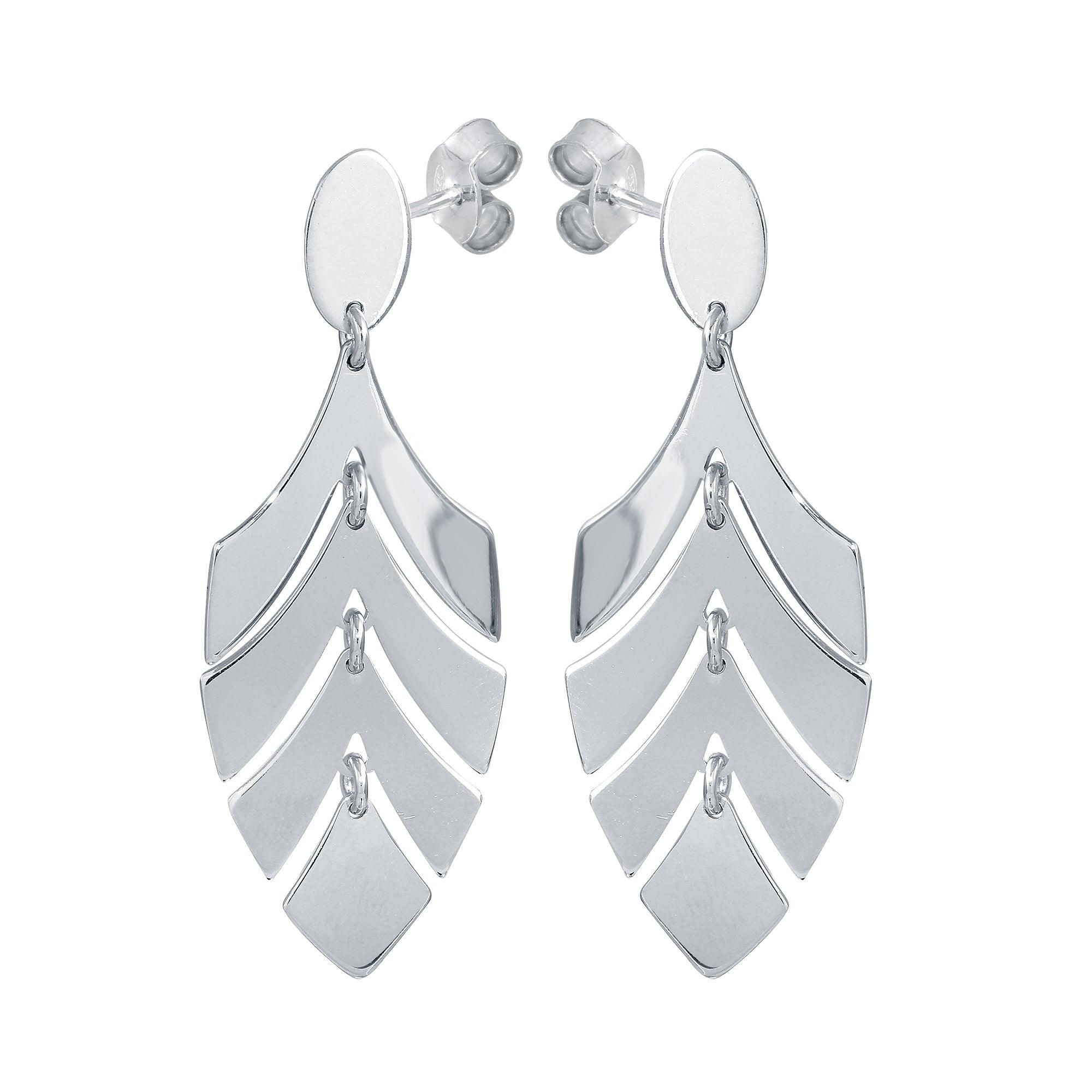 Silver 925 Rhodium Dangling Flexible Half Leaves Earrings - SOE00031 | Silver Palace Inc.