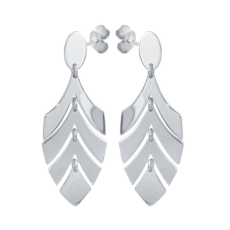 Silver 925 Rhodium Dangling Flexible Half Leaves Earrings - SOE00031 | Silver Palace Inc.