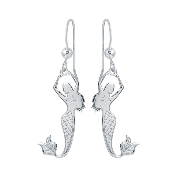 Silver 925 Rhodium Dangling Mermaid Earrings - SOE00032 | Silver Palace Inc.