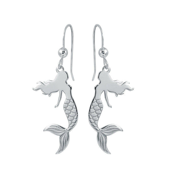 Silver 925 Rhodium Dangling Mermaid Earrings - SOE00034 | Silver Palace Inc.