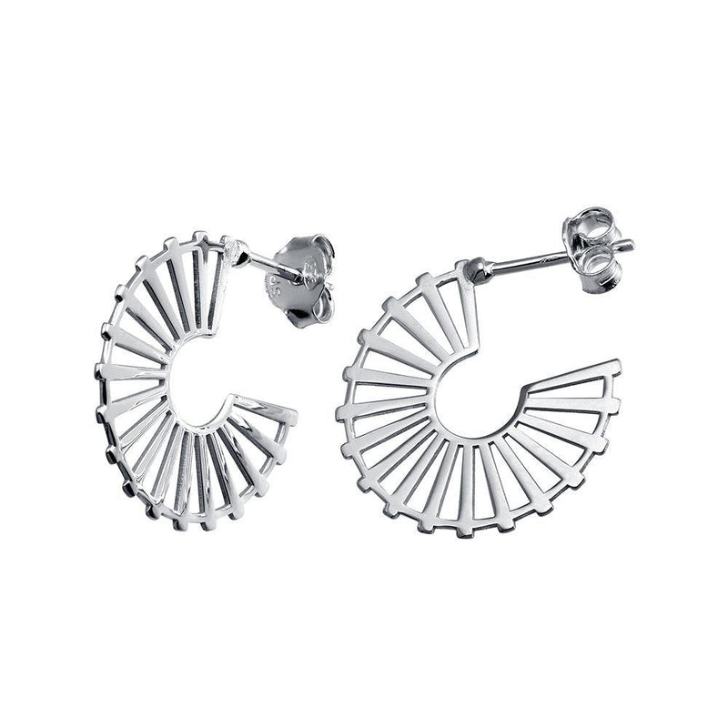Silver 925 Rhodium Plated  Semi Hoop Fan Earrings - SOE00042 | Silver Palace Inc.