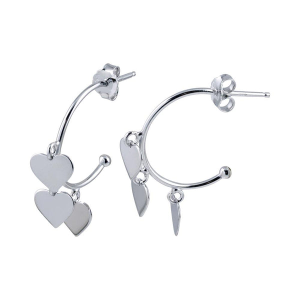 Silver 925 Rhodium Plated Dangling Heart Silver Charm Earrings - SOE00024 | Silver Palace Inc.