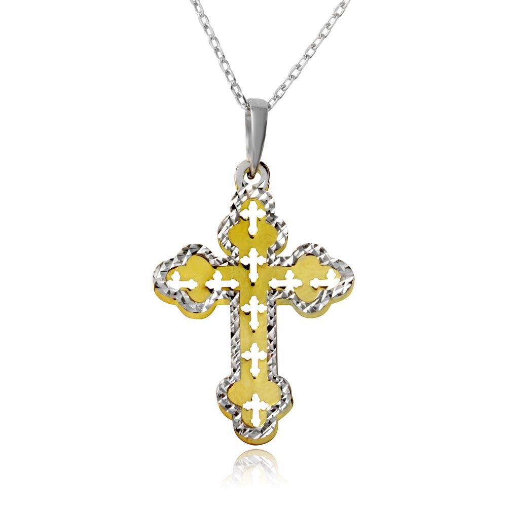 Silver 925 Gold and Rhodium Plated Double Cross Necklace - SOP00001 ...