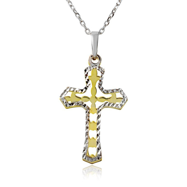 Silver 925 Gold and Rhodium Plated Double Cross Necklace - SOP00002 | Silver Palace Inc.