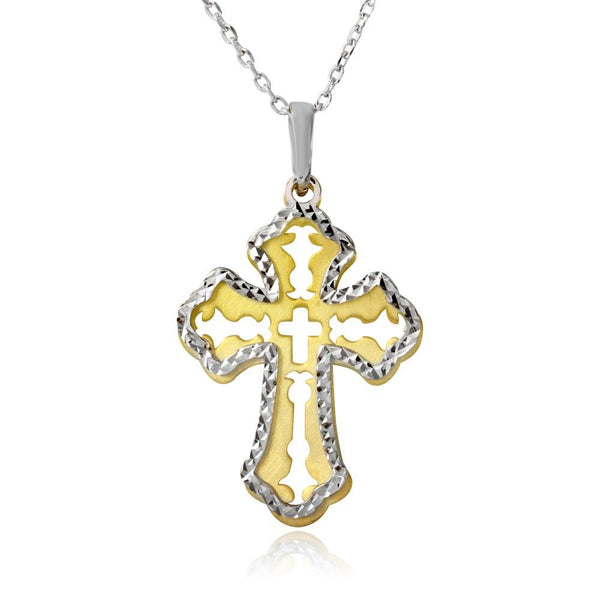 Silver 925 Gold and Rhodium Plated Double Cross Necklace - SOP00004 | Silver Palace Inc.