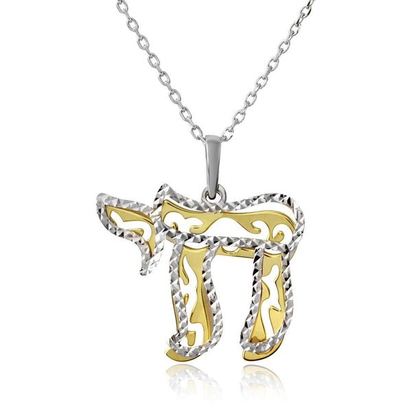 Silver 925 Gold and Rhodium Plated It's a Good Life Symbol Necklace - SOP00012 | Silver Palace Inc.