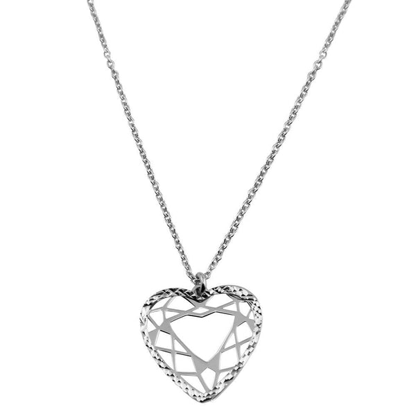 Silver 925 Rhodium Plated Double Flat Open Heart Pendant - SOP00018 | Silver Palace Inc.