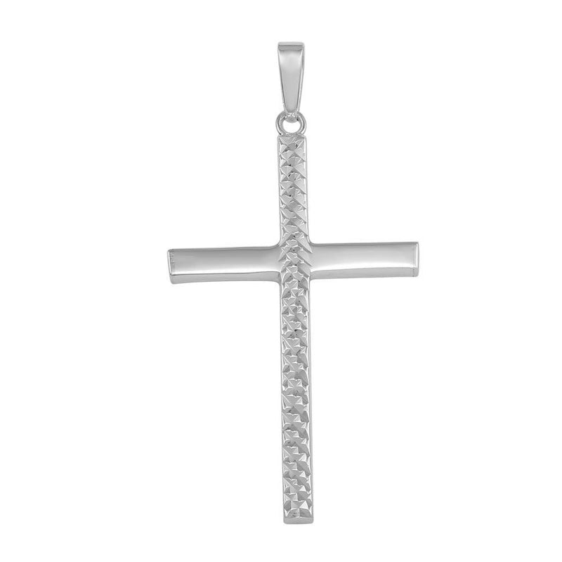 Silver 925 Silver Finish High Polished Textured Cross Pendant - SOP00024 | Silver Palace Inc.