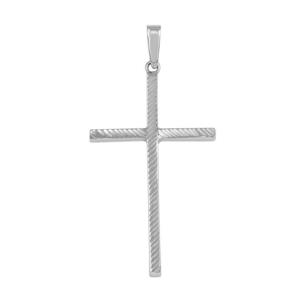 Silver 925 Silver Finish High Polished Textured Cross Pendant - SOP00025 | Silver Palace Inc.