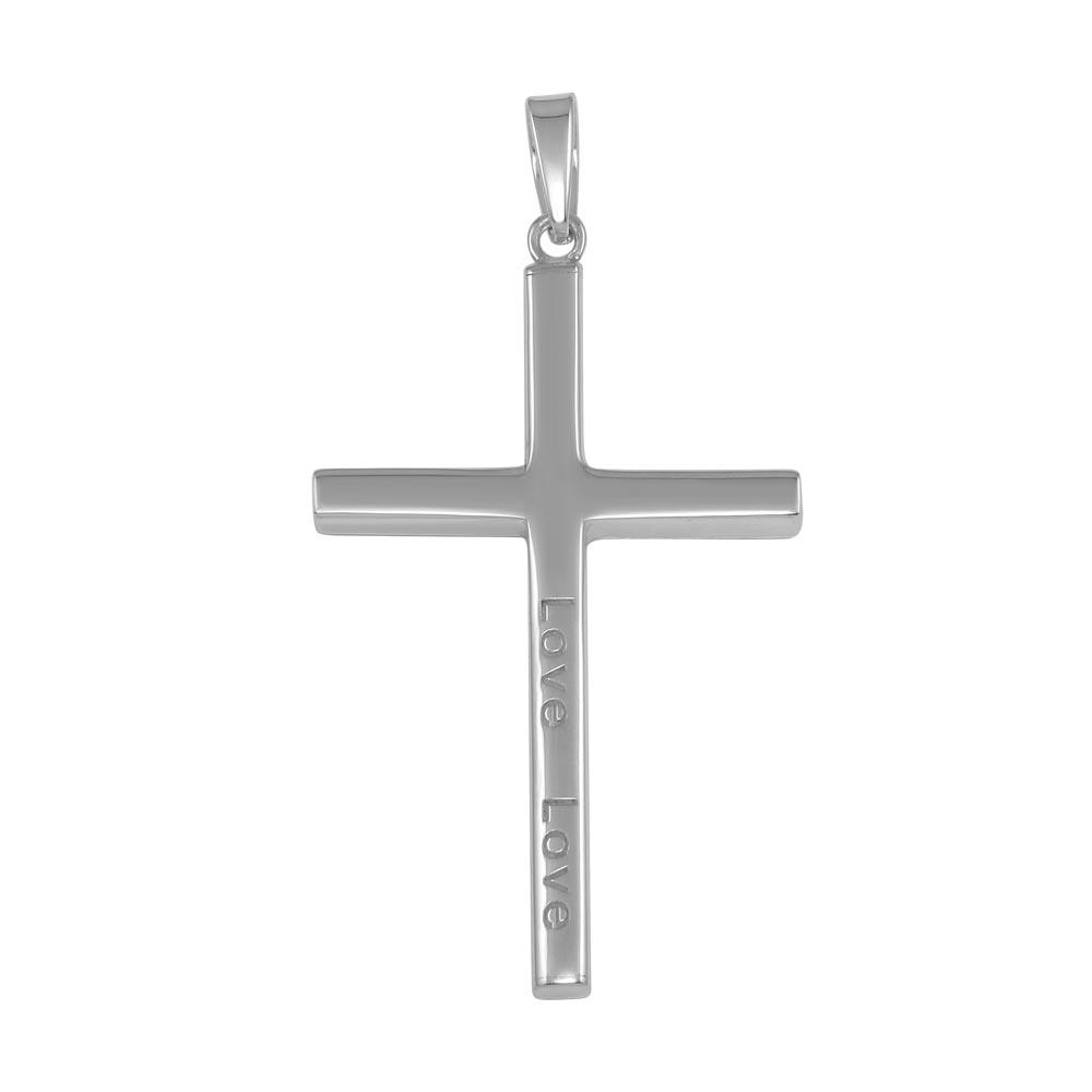 Silver 925 Silver Finish High Polished Engraved "Love" Cross Pendant - SOP00028 | Silver Palace Inc.