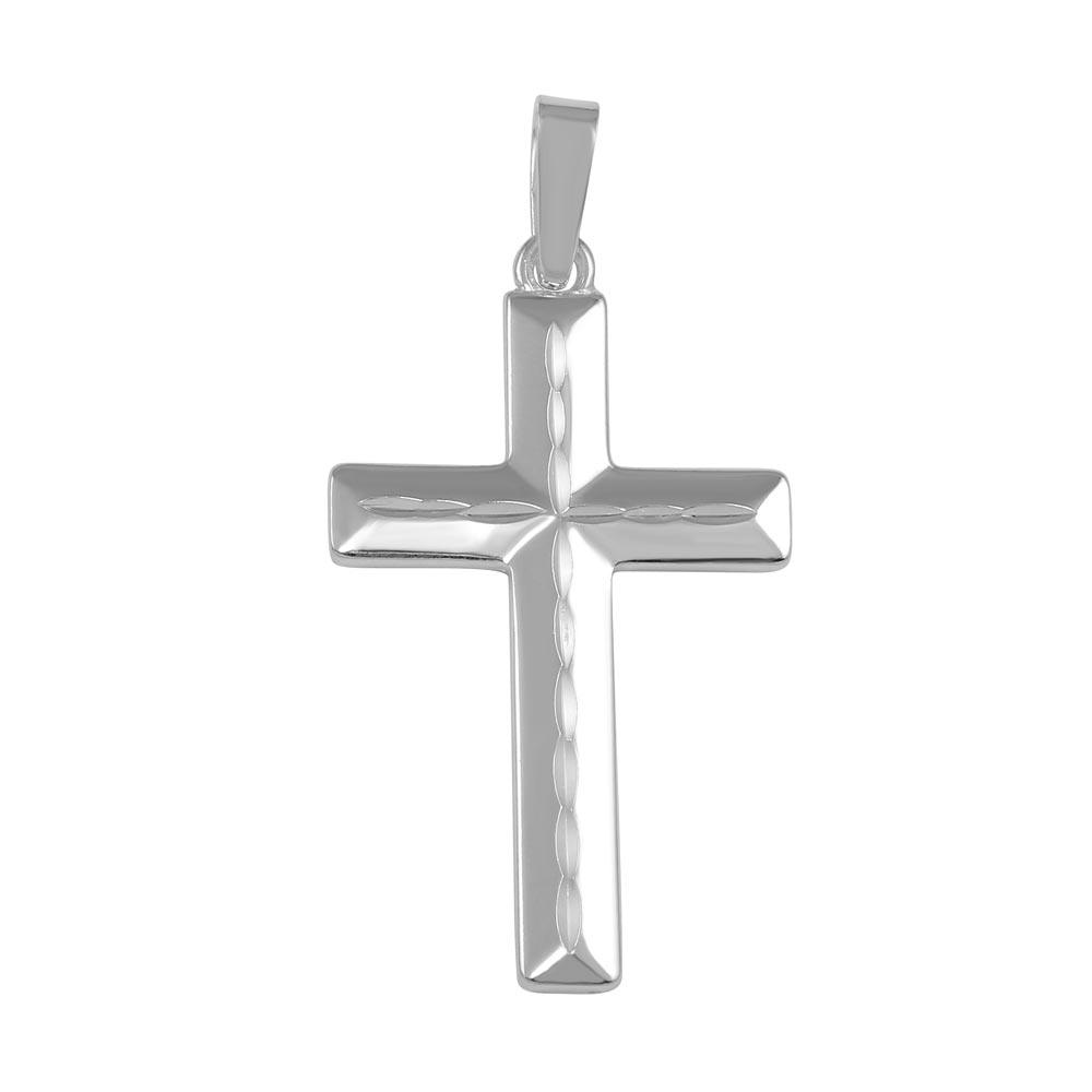 Silver 925 Silver Finish High Polished Flat Cross Pendant - SOP00041 | Silver Palace Inc.