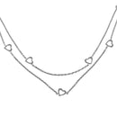 Silver 925 Rhodium Plated Double Chain Hearts Necklace - SOP00058 | Silver Palace Inc.