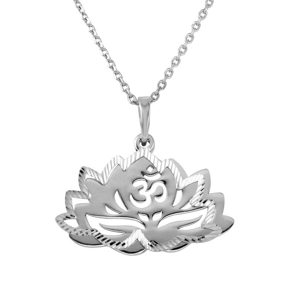 Silver 925 Rhodium Plated Chakra Lotus Flower Pendant Necklace - SOP00059 | Silver Palace Inc.