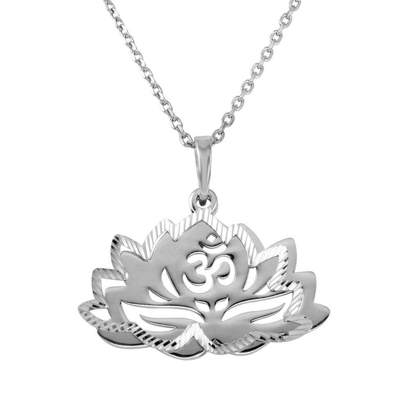 Silver 925 Rhodium Plated Chakra Lotus Flower Pendant Necklace - SOP00059 | Silver Palace Inc.