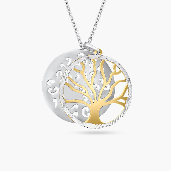 Silver 925 Two-Toned Round Tree Pendant Necklace - SOP00064 | Silver Palace Inc.