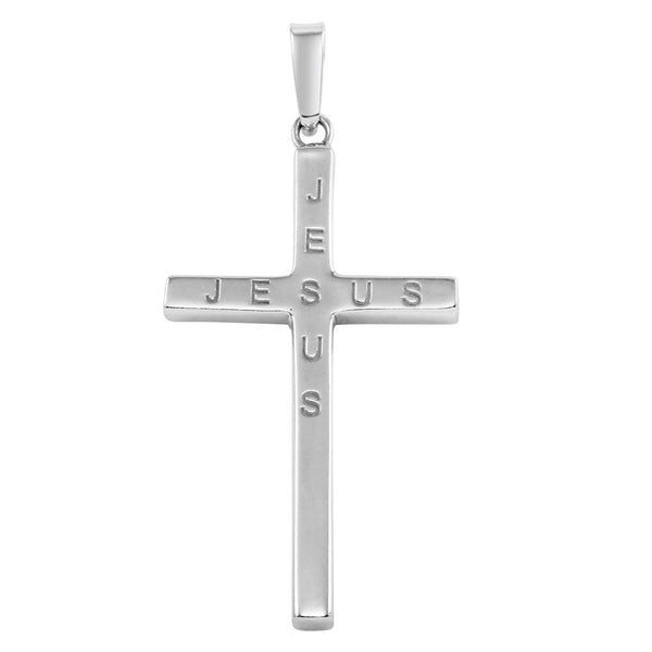 Silver 925 Rhodium Plated Jesus Engraved Cross Pendant - SOP00065 | Silver Palace Inc.