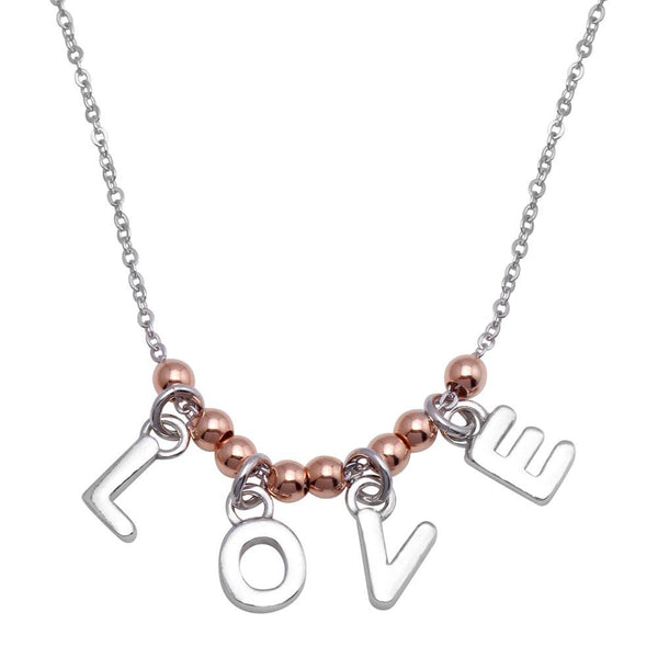 Silver 925 Rhodium and Rose Gold Plated "Love" Necklace - SOP00088 | Silver Palace Inc.