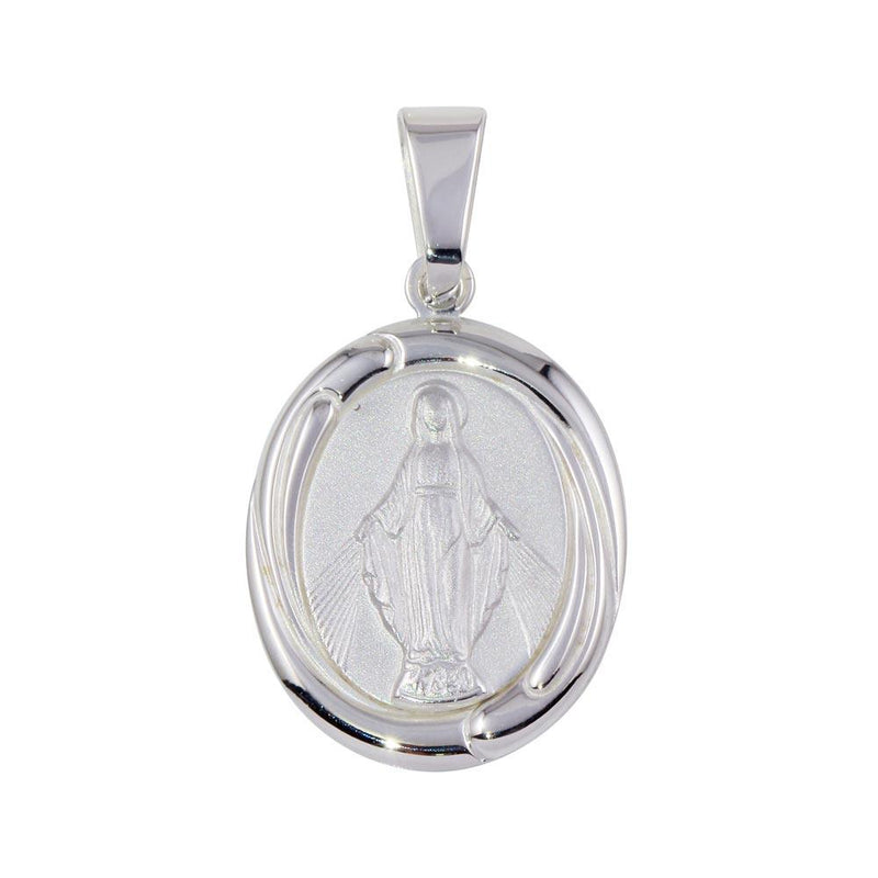Silver 925 Matte Finish High Polished Mary Medallion Pendant - SOP00094 | Silver Palace Inc.