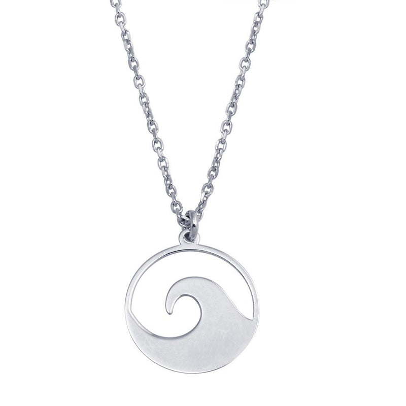 Silver 925 Rhodium Disc Wave Design Necklace - SOP00117 | Silver Palace Inc.