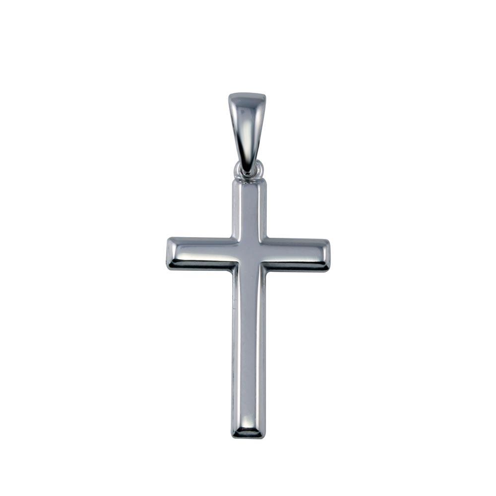 Rhodium Plated 925 Sterling Silver Soldered Bail Cross Pendant - SOP00