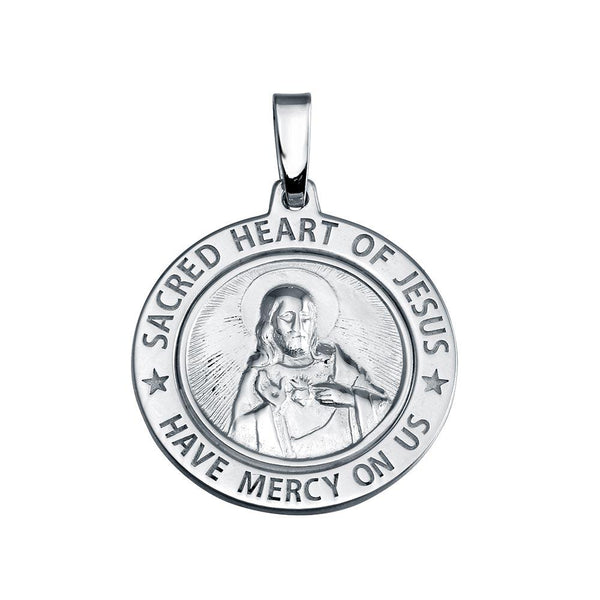 Silver 925 Silver Finish High Polished Sacred Heart Of Jesus Medallion Charm - SOP00137 | Silver Palace Inc.