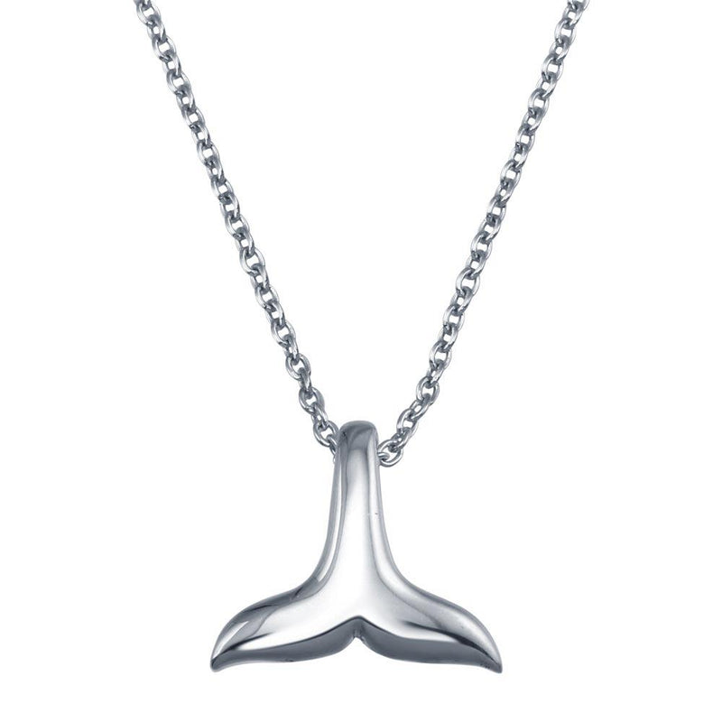 Rhodium Plated 925 Sterling Silver Whale Tail Pendant Necklace - SOP00150 | Silver Palace Inc.