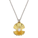 Silver 925 Two Toned Clam and Synthetic Pearl Pendant Necklace - SOP00158 | Silver Palace Inc.
