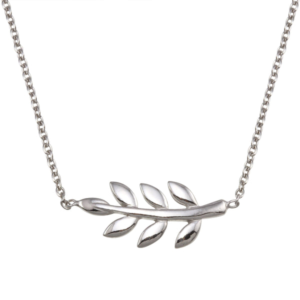 Silver 925 Rhodium Plated Olive Branch Necklace - SOP00168 | Silver Palace Inc.
