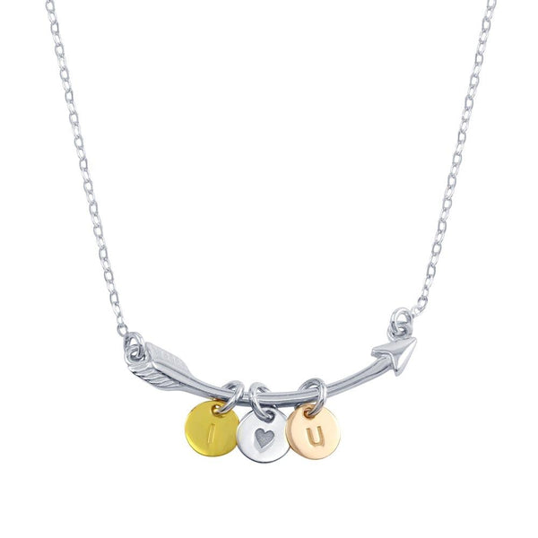 Silver 925 Tri-Color Plated I Love YOU Disc on Arrow Necklace - SOP00099 | Silver Palace Inc.