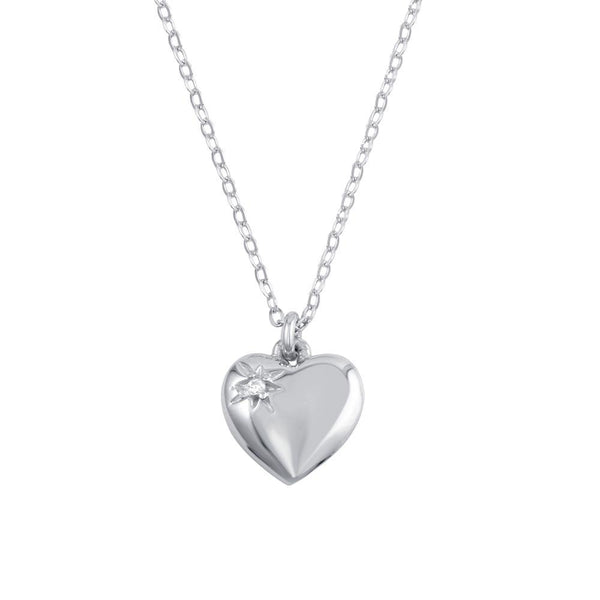 Silver 925 Rhodium Plated Heart with CZ Necklace - SOP00101 | Silver Palace Inc.