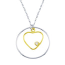 Silver 925 2 Toned Open Heart And Circle Necklace - SOP00102 | Silver Palace Inc.