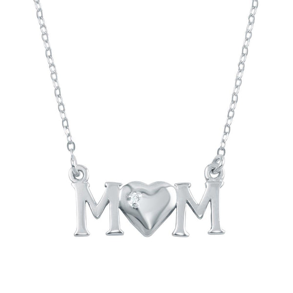 Silver 925 Rhodium Plated CZ MOM Necklace - SOP00105 | Silver Palace Inc.