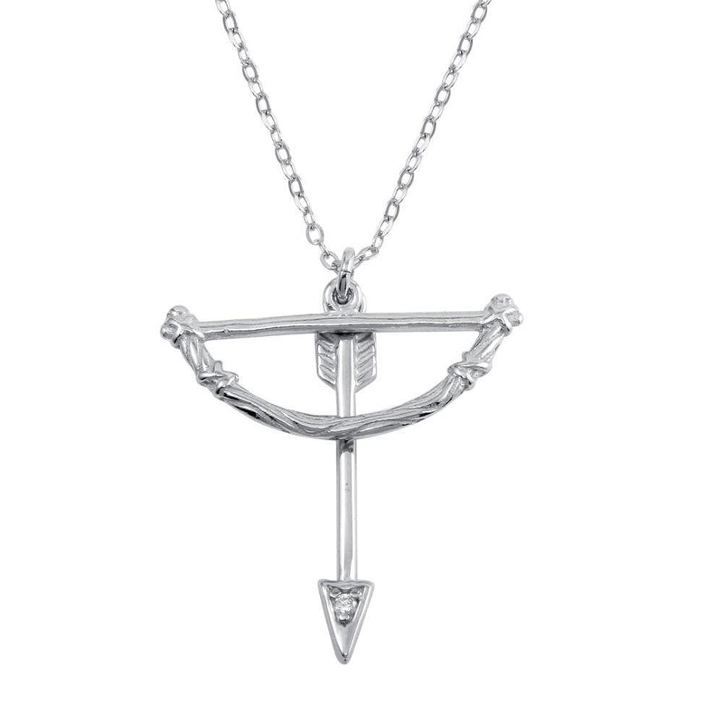 Silver 925 Rhodium Plated Bow and Arrow Charm Necklace - SOP00106 | Silver Palace Inc.