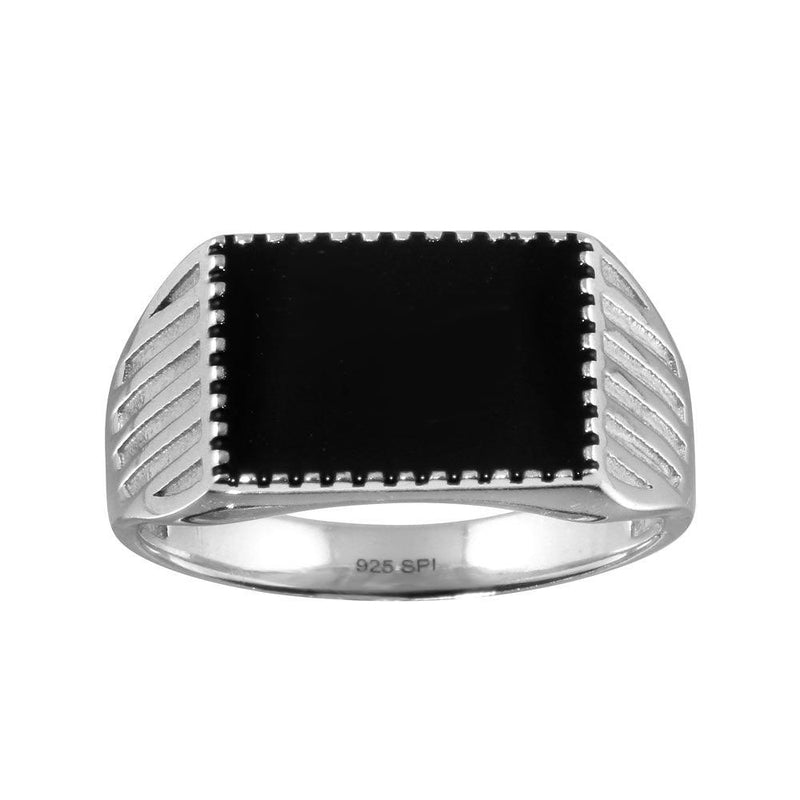 Silver 925 Rhodium Plated Black Enamel Ring - SOR00001 | Silver Palace Inc.