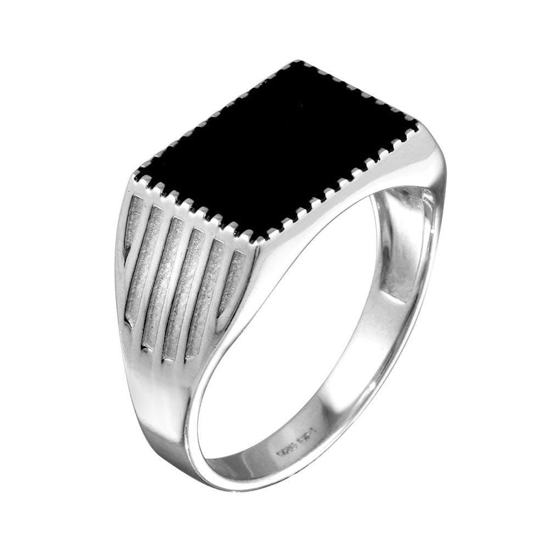 Silver 925 Rhodium Plated Black Enamel Ring - SOR00001