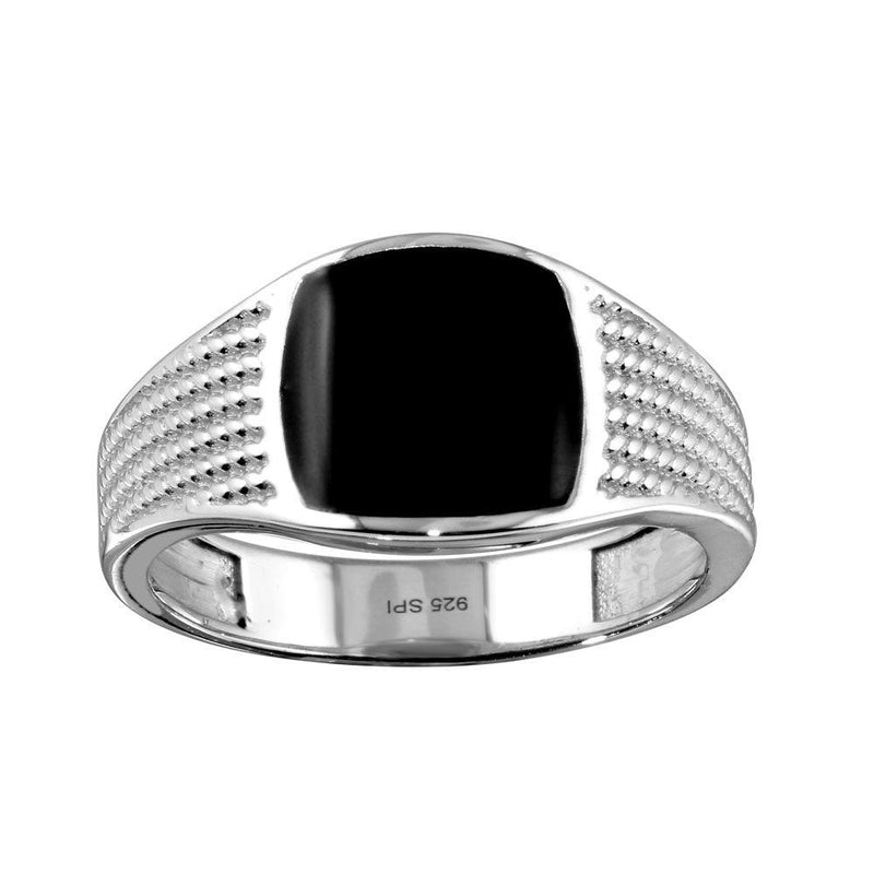 Silver 925 Rhodium Plated Black Enamel Rope Design Shank Ring - SOR00002 | Silver Palace Inc.