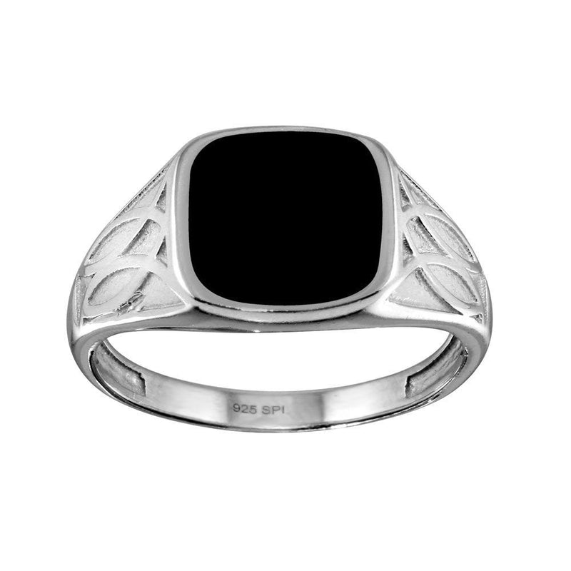 Silver 925 Rhodium Plated Black Enamel Celtic Design Shank Ring - SOR00003 | Silver Palace Inc.