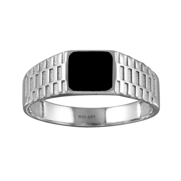 Silver 925 Rhodium Plated Black Enamel Jubilee Design Shank Ring - SOR00005 | Silver Palace Inc.
