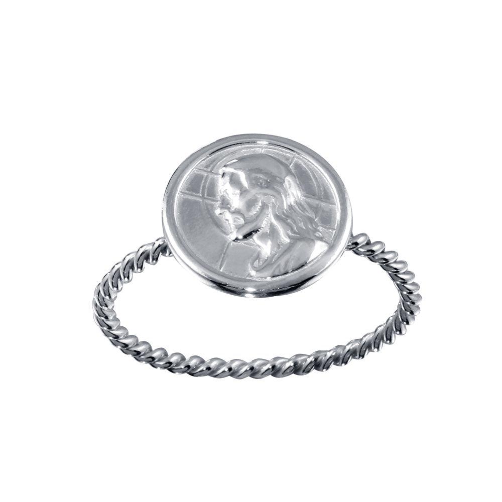 Silver 925 High Polished Jesus Medallion Ring - SOR00028 | Silver Palace Inc.