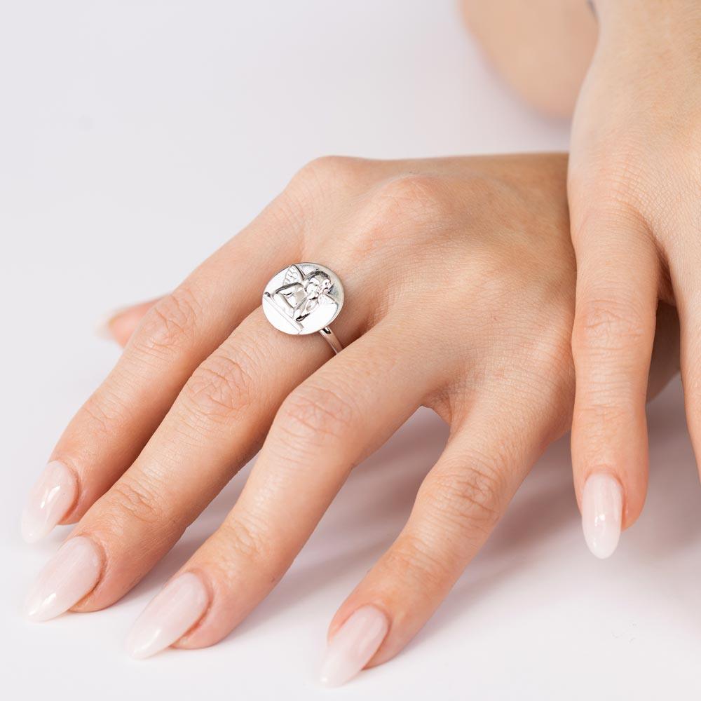 Anillo de plata de ley 925 pulida con diseño de ángel - SOR00030
