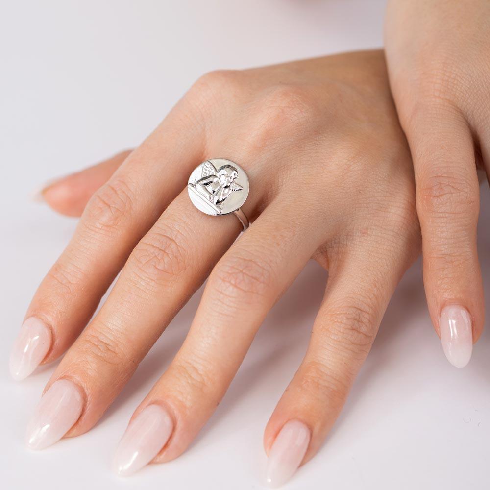 Anillo de plata de ley 925 pulida con diseño de ángel - SOR00030