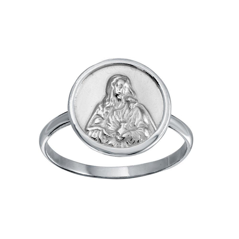 Silver 925 High Polished Disc Mother Mary Design Ring - SOR00032 | Silver Palace Inc.