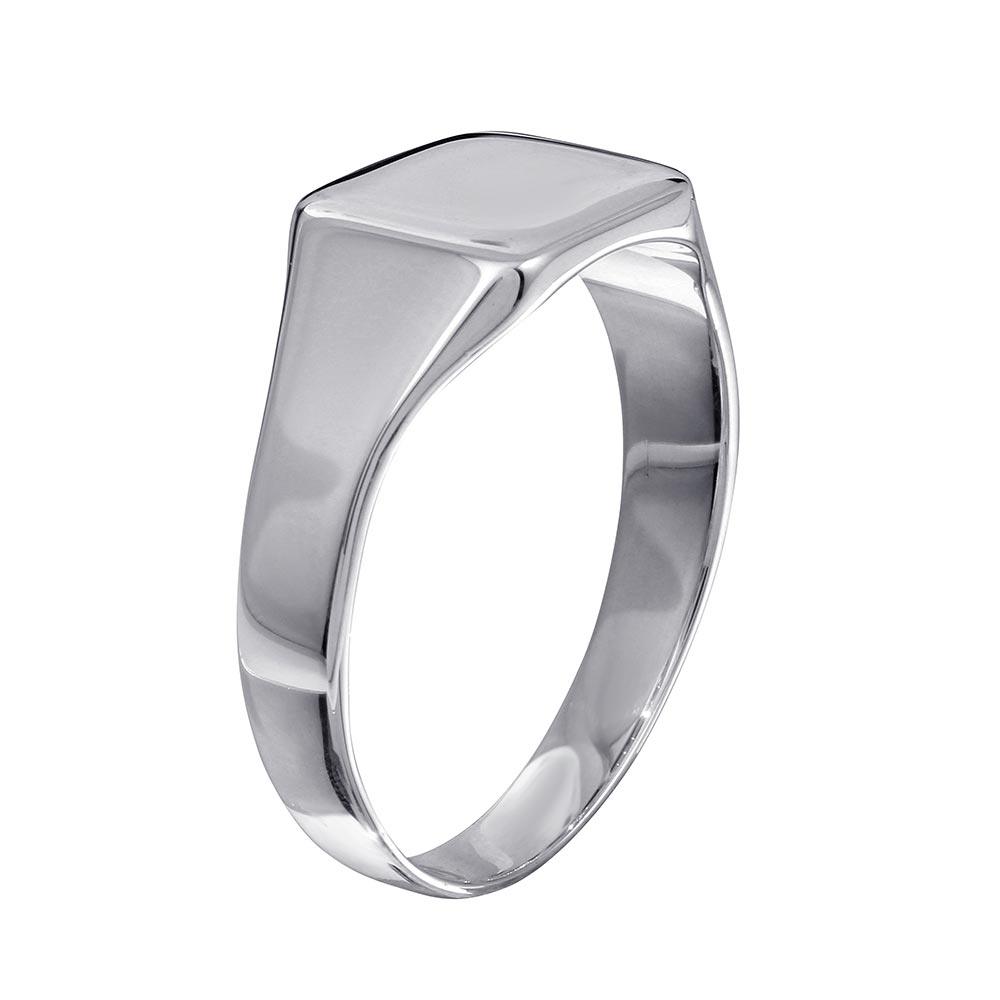 Anillo cuadrado grabable de plata de ley 925 pulida - SOR00033