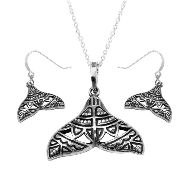 Silver 925 Oxidized Whale Tail With Design Set - SOS00003 | Silver Palace Inc.