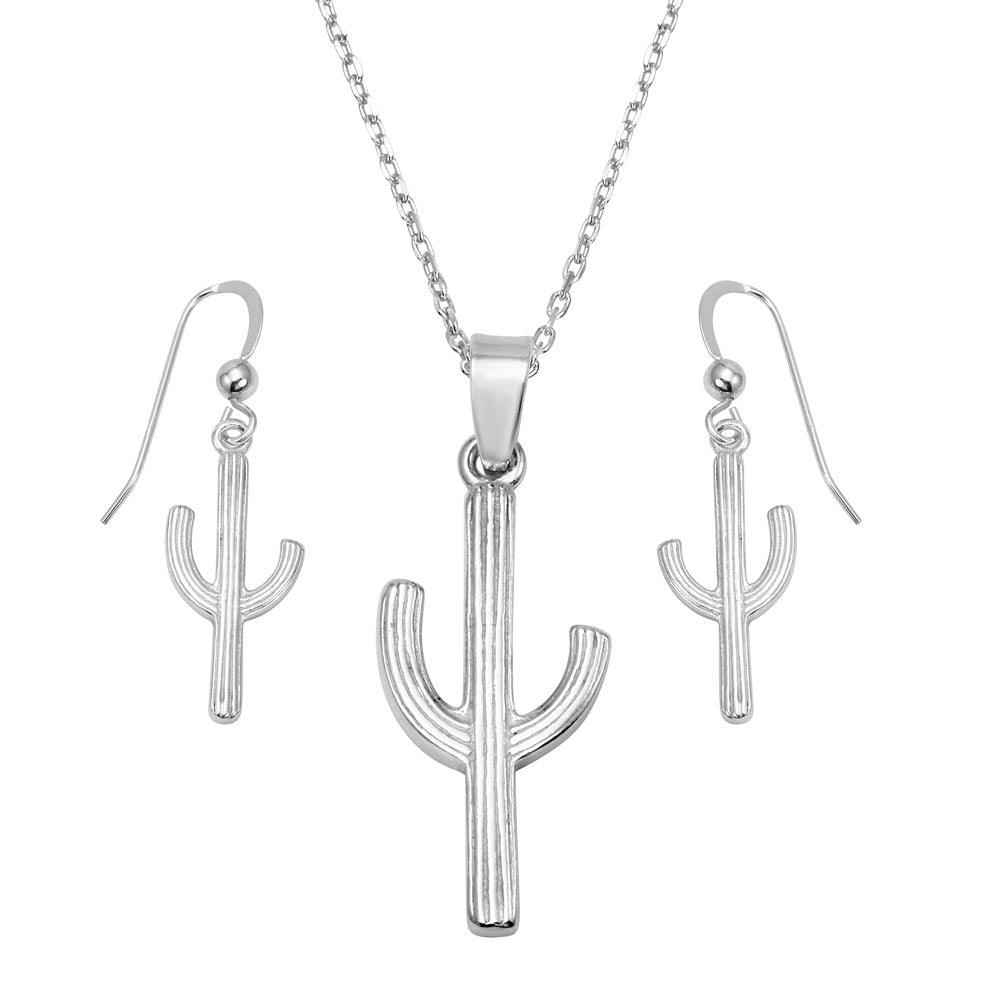 Silver 925 Rhodium Plated Cactus Design Set - SOS00008 | Silver Palace Inc.