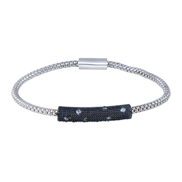 Closeout-Rhodium Plated 925 Sterling Silver Bar CZ Magnetic Bracelet - SPB00005 | Silver Palace Inc.